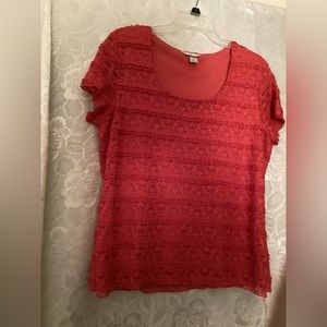 Fully lined Lace Blouse. Dark orange. Scoop-neck. Size XL. Christopher&Banks.